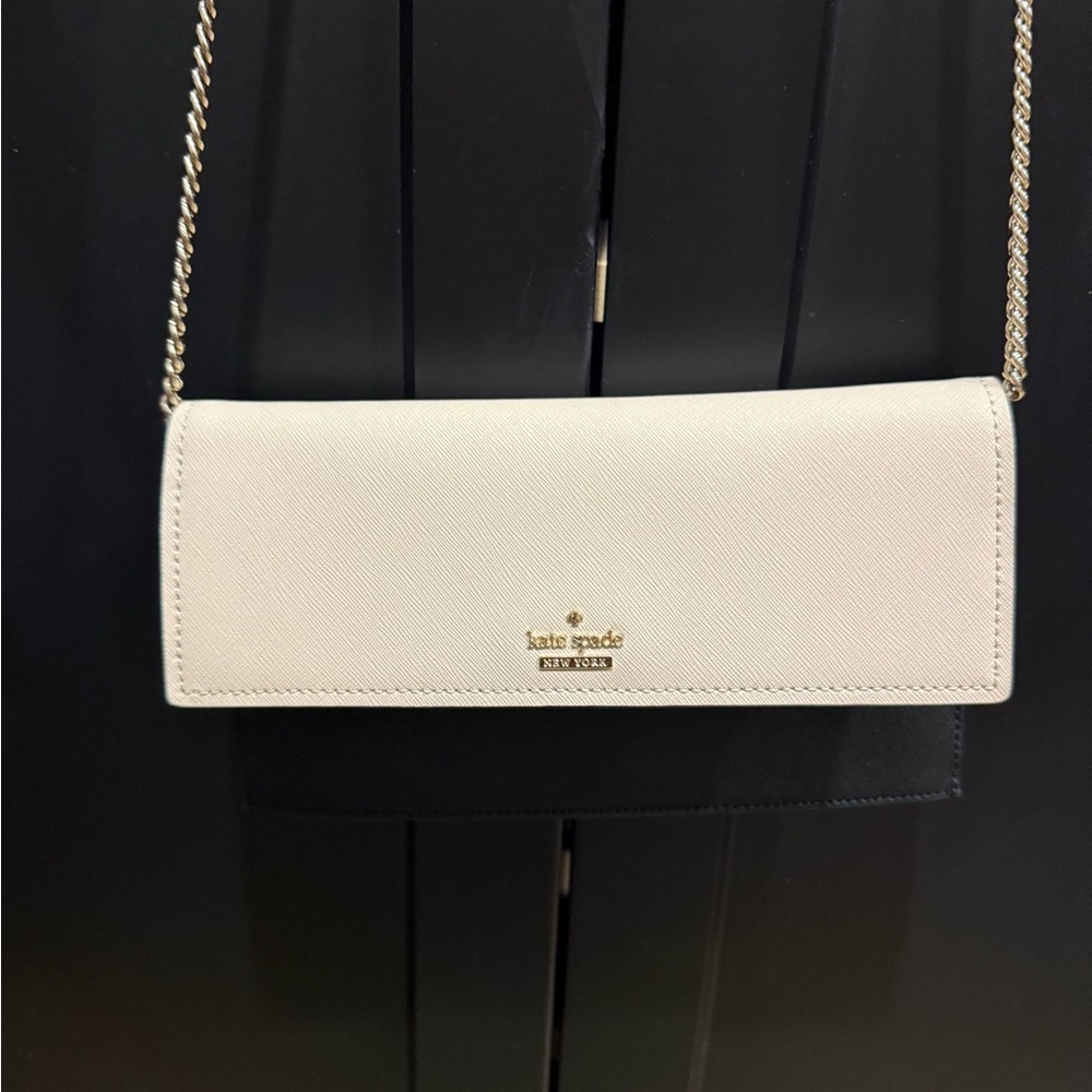 Kate Spade Cream and blackClutch with Gold Chain